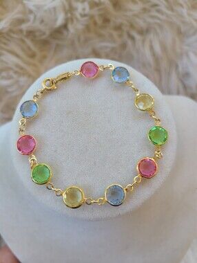 Swarovski Bezel Bracelet W/ Yellow,Pink,Blue,Green Stones- Excellent Condition